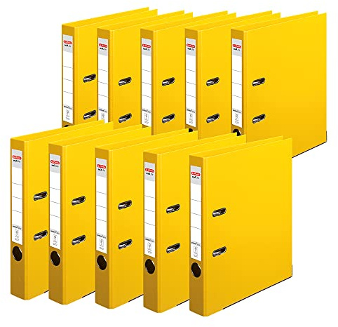Herlitz 10834778 Ordner maX.file protect+, A4, Rückenbreite: 5cm, Voll-PP-Folienbezug, gelb, 10 Stück