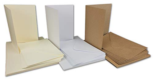 Glüxx-Agent 90 Falt-Karten Sets - DIN A6-240 g/m² 220 g/m² - Weiss - Creme - Kraft - mit Brief-Umschlägen DIN C6-120 g/m² 90 g/m² Nassklebung