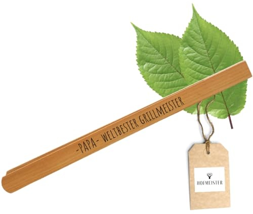 HOFMEISTER® Grillzange Holz mit Gravur – personalisiert mit Name oder Wunschspruch, für Wurst, Steaks und Gemüse, BBQ, Handarbeit – Kirschholz, 30 cm (1 Stück)