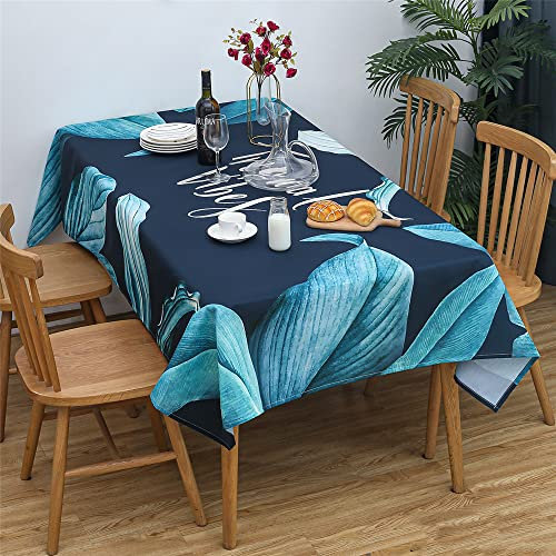 Chickwin Grüne Tropische Tischdecke Abwaschbar Rechteckig Tischdecke Wasserdicht Lotuseffekt Leicht Polyester Pflegeleicht Picknick Outdoor Gartentisch Tischdekoration (140x220cm,Dunkelblau A)