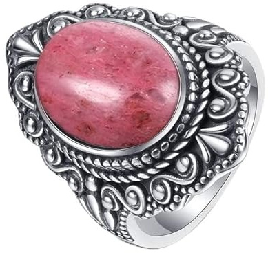 XJruixi Anillos de Plata de Ley 925 con rodocrosita Natural romántico Retro para Mujer, Piedra, Regalos de Boda y cumpleaños, joyería Fina