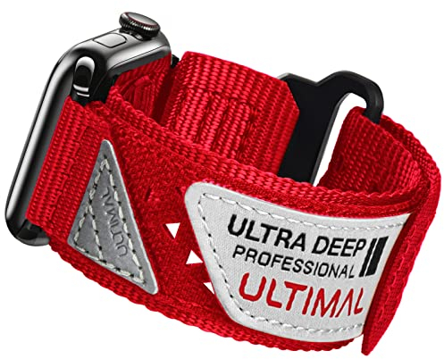 ULTIMAL Armband Kompatibel mit Apple Watch 11 10 9 8 7 6 5 4 3 2 1 SE3 SE2 SE Ultra 3 2 1, Klettverschluss Nylon Atmungsaktives Sportarmband für iWatch (Rot, 44mm 45mm 46mm)