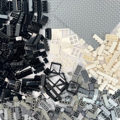 Set creativo con mattoni classici | Set da 400 pezzi | 19 forme comprendono porte, finestre, tegole e baseplate | 8 colori | Custodia riutilizzabile per la conservazione | Bianco e nero