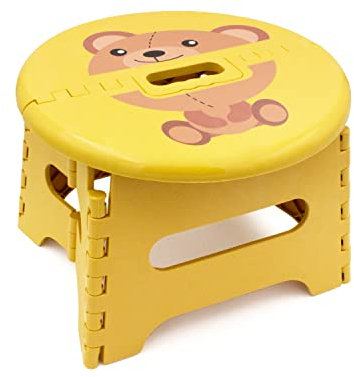 vaparo Kinderhocker, Faltbarer Kindersitz | Stabil & Sicher | Kleinkind & Kinder | Höhe 22,5 cm | Kunststoff Tritthocker für das Bad, Kinderzimmer, Wohnzimmer | (Motiv Bär)