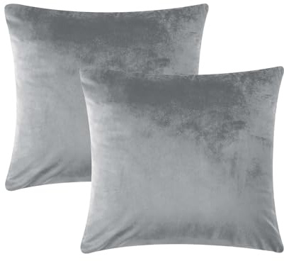 AMEHA Samt-Kissenbezüge, 45 x 45 cm, 2er-Pack, quadratische Kissenbezüge, dekorativer Grauer Kissenbezug für Sofa, Schlafzimmer, Wohnzimmer, mit unsichtbarem Reißverschluss