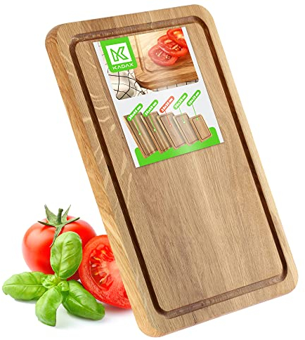 KADAX Planche à découper rectangulaire en chêne - 5 tailles différentes - Planche en bois avec rainure à jus - Planche de service pour fromage - Planche à petit-déjeuner (25 x 35 cm)