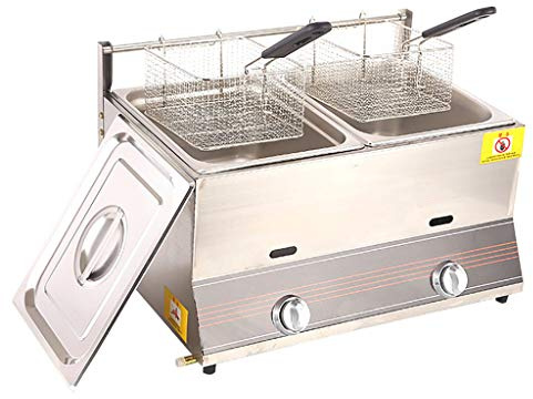 CHEMYO Friteuse à gaz 6L/12L Friteuse Commerciale en Acier Inoxydable Grande capacité Friteuse de comptoir Allumage par Impulsion électronique Double Panier Double réservoir
