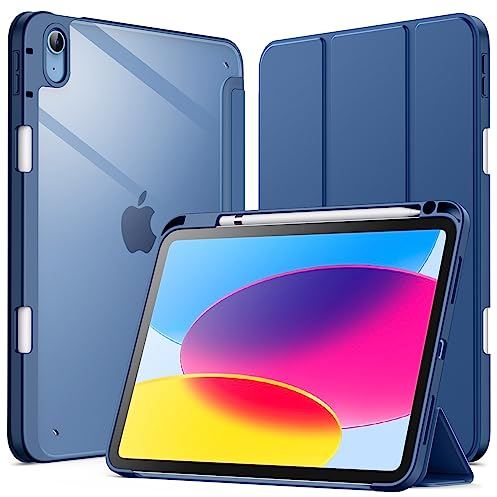 JETech Case for iPad (A16) 11th/10th Generation (2025/2022) with Pencil Holder, Clear Transparent Back Shell Slim Stand Shockproof Tablet Cover, Auto Wake/Sleep (Navy)