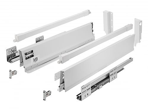 GTV - Modern Box Pro Schubladenschienen I L=400mm H=135mm I Weiss I Schublade mit Leises Schließen I Die Synchronisation des Fahrweges der Führungen I Belastung bis zu 40 kg I PB-MBPRO-KPL400B1