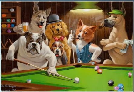 Tier Leinwand Poster Abstrakt Lustige Tier Hund Spielen Billard Leinwand Wand Kunst Bild Drucke Geeignet Für Schlafzimmer Wohnzimmer Dekorative Malerei Anfräßet (grüner,20 * 30CM)