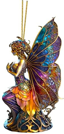 Yurosiay Bunt Feen Auto Rückspiegel Anhänger Mehrfarbig Feen Druck Acryl Auto Hängende Deko Fee Statue Anhänger Auto Innen Autospiegel Anhänger Niedliche Taschenanhänger Home Dekor Charme 1#