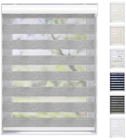 EFIXS Doppelrollo mit Kassette Montage Wand/Decke mit Bohren Breiten: 40-220, Höhe: bis 240 Hier: BxH (80 x 175) cm (Grau Struktur) Premium Duorollo, oder ohne Bohren mit Klemmhalter am PVC-Fenster