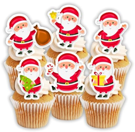 Cians Cupcake Toppers PRECUT Christmas Santa Cupcake Toppers, Edible Santa Cake Decorations, Christmas Decorations, Santa Cake Topper (12)