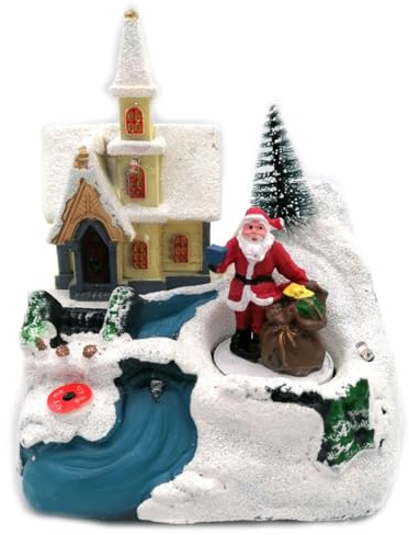 Glac Store Giostrina Villaggio di Natale Scenario Natalizio Castello in Movimento con Luci e Musica Suoni Animato Decorazione vari modelli (Chiesa Babbo con Sacco)