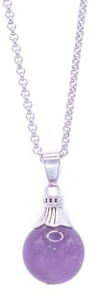 NILUXE DESIGN - Collar Piedras Naturales Mujer - Esfera de Gemas Semipreciosas con Cadena de Acero Inoxidable Plata -Colgante Piedra Natural Energética Curativa (Piedra Amatista)