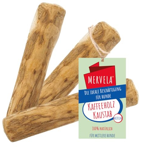 MERVELA Kaffeeholz M für mittlere Hunde – Natürliches Kauholz 3 Stück | 100 % natürliches Kaffeeholz. Besonders langlebig, splitterarm und ideal zur täglichen Beschäftigung und Zahnpflege.