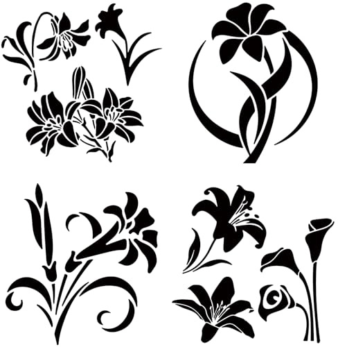GORGECRAFT 4 Stil Blumen-Autoaufkleber Lilien-Wandaufkleber Schwarze Motorrad-Dekoration wasserdichte Selbstklebende Aufkleber Für Auto Laptop Fenster Stoßstangenaufkleber Für SUV LKW Motorrad Türen