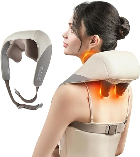 HubiCare - Mini massaggiatore Shiatsu per il collo, massaggio 3D profondo dei tessuti con calore per alleviare il dolore, massaggiatore elettrico portatile per spalle posteriori, regalo perfetto per