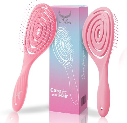 Mupkins Detangling Hair Brush for Women, Men & Children - Detangle Hair Brush with Soft Bristles for Curly, Straight, Thick, Wet & Dry Hair - Unique Sprial Design - No More Breakage (Pack of 1)