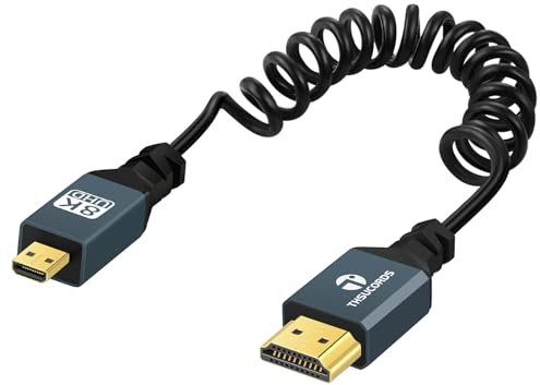Thsucords 8K Micro HDMI auf HDMI Spiralkabel 1M, HDMI auf Micro HDMI, Vergoldetes Spiralkabel, Unterstützt 8K @60Hz 4K @120Hz 48 Gbps für GoPro Hero, Raspberry Pi 4, Sony Kamera