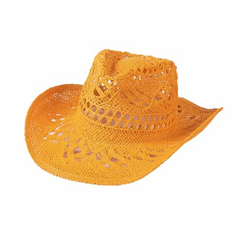 Lifup Cowboyhut Strohhut Damen Herren Sonnenhut Sommer Strandhut Westernhut mit Breite Krempe, Panama Hut für Seaside Beach Garden