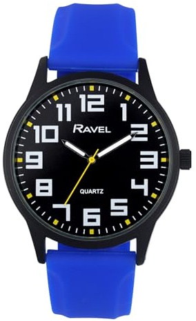 Ravel - Herrenuhr mit Schwarzem Gehäuse, Sportlichem Silikonarmband und Hervorgehobenen Stundenmarkierungen - Analoges Quarzwerk - RS003