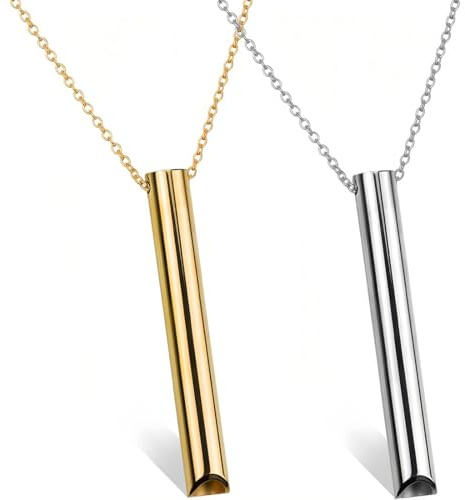 ZILZUFA 2 Pcs Collier de Respiration pour Hommes et Femmes, Outil pour Soulager le Stress et l'Anxiété, Acier Inoxydable, 70 cm