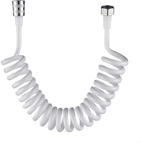 Tuyau de douche flexible à ressort télescopique pour pulvérisateur, douchette à main, bidet, lavabo (5 m, blanc)