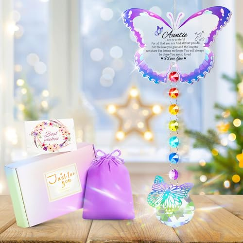 Focxoio Auntie Gifts, Birthday Gifts for Aunty from Niece Nephew Crystal Butterfly SunCatchers, Best Auntie Gifts, Special Auntie Gifts for Mother's Day for Auntie