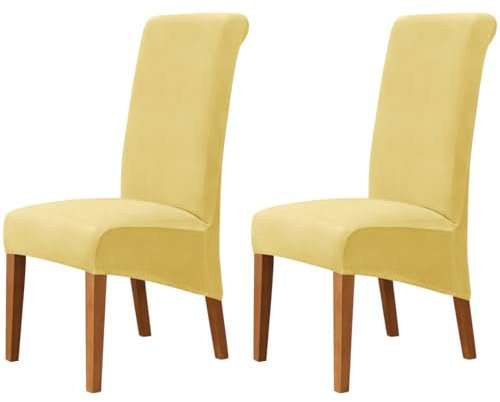 AXZDTH 2 Pcs Dining Room Velvet Large Chair Covers Elastic Stretchable High Back Chair Slipcover for Kitchen and Dining Room Banquet Home Party Decor (Light Yellow, 2 Pcs)