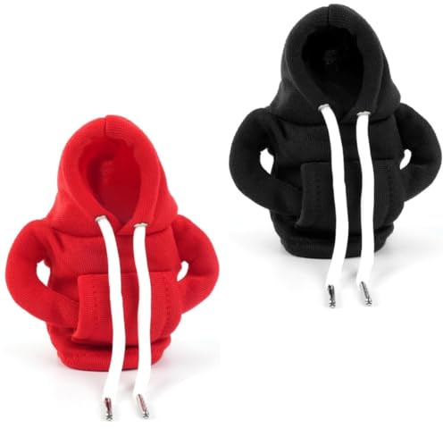YSTrillion 2 Stück Auto Schaltknauf Abdeckung,Funny Gear Shift Knob Hoodie Sweatshirt,T-Shirt Gangschaltung Haube für Universal Interieur Dekor für Manuelles Oder Automatisches(Schwarz+Rot)