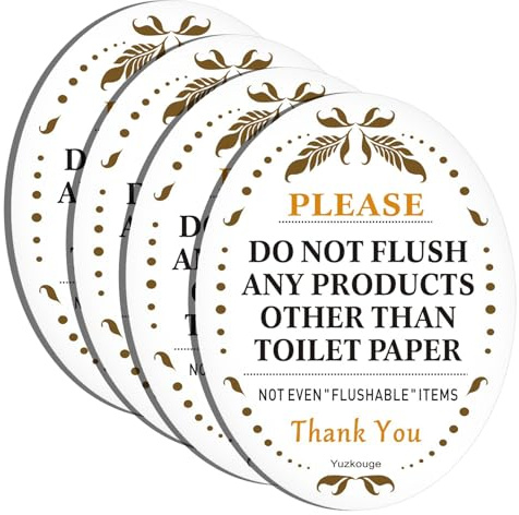 4 Pack Do Not Flush Any Products Other Than Toilet Paper Sign | 13x10 cm, Thick Acrylic, Self-Adhesive