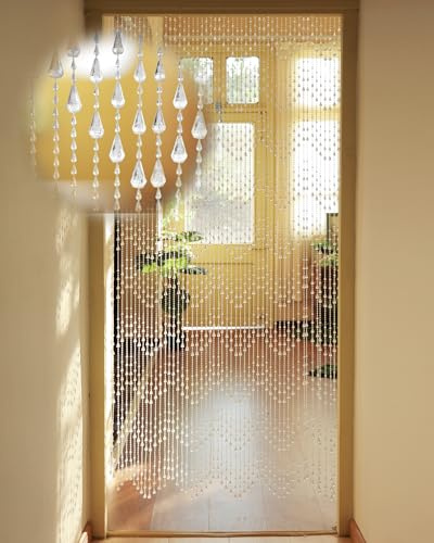Ezcasch 90x200cm Transparent Beaded Door Curtain, 60 Strands Plastic Bead Curtains for Doorways Beaded Curtain as Decoration, Insect Protection and Divider for Balcony, Door, Room(Wave Style)
