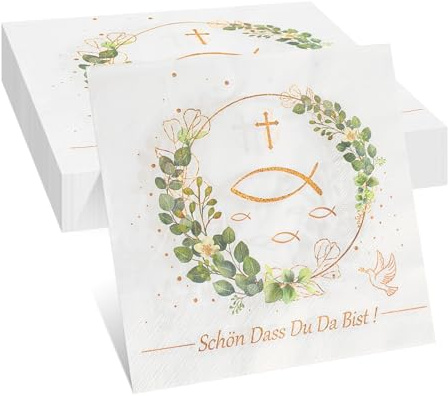 60 Stück Servietten Taufe Servietten Kommunion Grün Kommunion Deko Taufe Deko für Konfirmation und Mehr (33 x 33cm)
