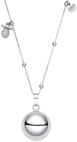 Dada Gioielli - Collier d'Appel des Anges de Grossesse pour Femme, Clochette Sonore Porte-Bonheur pour Protéger Maman et Bébé, Pendentif Raffiné en Acier Inoxydable Orné de Zircons 110cm (Tétine)