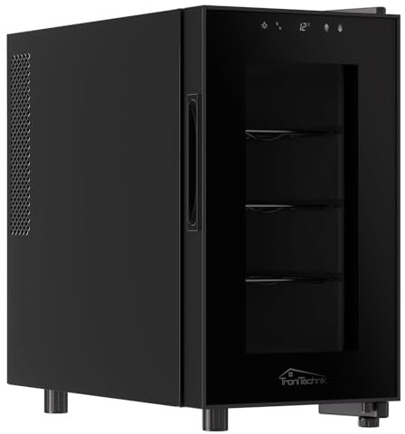Tronitechnik® Weinkühlschrank Marseille, Minibar, Mini-Kühlschrank, Getränkekühlschrank 23 Liter, 8 Flaschen, Weinkühler mit LED Licht & Einschübe freistehend