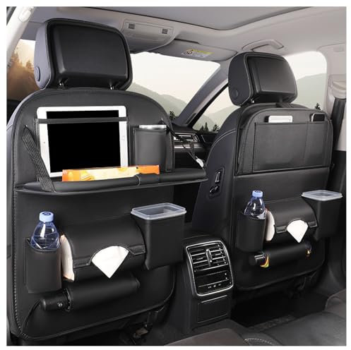 HKSOPC 2 Stück Autositz Rückenlehnenschutz für VW Touran/Tharu/Teramont/Tiguan, Auto Organizer Multifunktional Wasserdicht Rücksitz Organizer mit Klapptisch,A Black