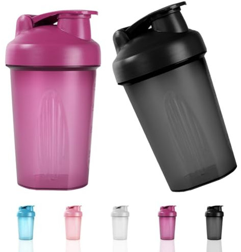 Fefod Protein Shaker, 400ml Botella Mezcladora de Batidos de Proteínas, Taza para Batidos de Proteínas para Fitness, Proteína Shaker a Prueba de Fugas con Bola Mezcladora, Negro + Morado