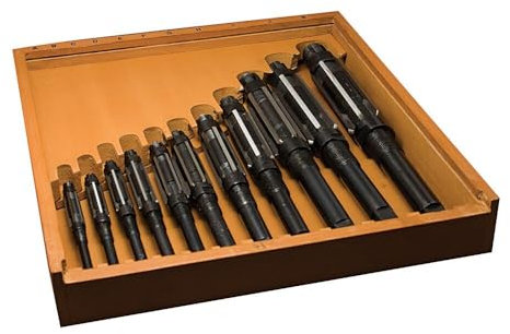 Set di 11 alesatori a mano regolabili da H4 a H14, scatola di legno USA-Amz872