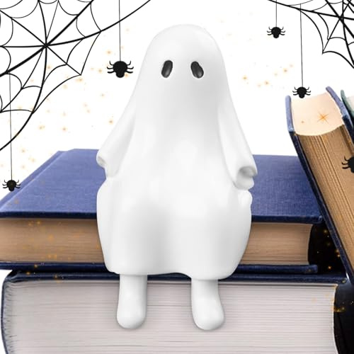 Nixiara - Figura Fantasma, diseño Fantasma de Halloween de Resina Blanca | Sentado Decorativo de colección para Estante de Chimenea, Soporte de Ventana, Oficina Perron