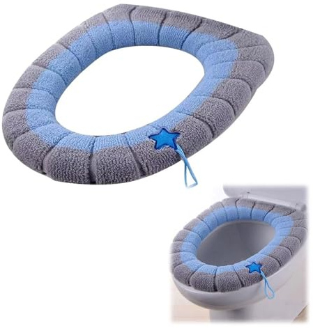 Rakiuty WC-Sitz Cover Dicker Kissen Pads,WC-Sitzbezug,Badezimmer-Toilettensitzbezüge mit Griff,Wärmer Waschbar Toilet-Sitz-Pad,Toilettensitz-Sitzwärmer,Toilettensitz-Sitzbezug für Badezimmer (Blau)