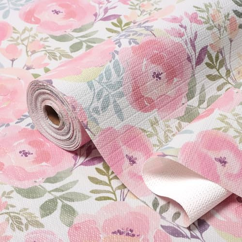 Amiitay Peach Peony Shelf and Drawer Liner for Kitchen,Non-Adhesive and Strong Non-Slip Floral Cabinet Drawer Liners for Kitchen Shelf, Waterproof Cupboard Liners,Easy to Clean,12IN x 10FT