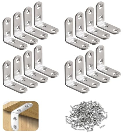 Staffa Angolare, 20 Pezzi Parentesi Angolare 90 Gradi Angolo Retto Staffa di Fissaggio Acciaio Inox L Supporti con 80 Pezzi Viti per Legno, Libreria, Finestre (40 * 40MM)