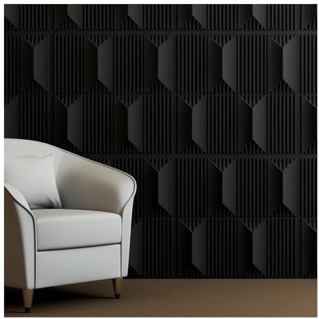 Panel De Pared 3D De PVC para Decoración De Interiores. Paneles De Pared Texturizados 3D. Resistente Al Agua. Fácil De Cortar. para Fondos De Sofá Y TV En La Sala De Estar(Black,12PCS)