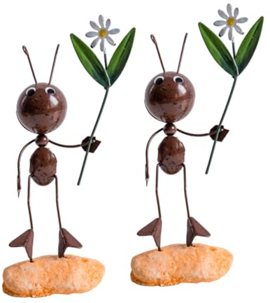 LOLIPPYY Einfache Handgefertigte Ameisenfiguren 2 Stück aus Eisen und Keramik Dekorative Ameisen Umweltfreundliche Tisch und Bartischdekoration im Blumenstil für Zuhause