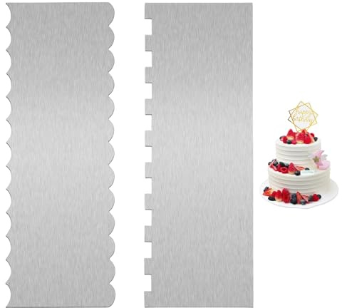 2 Pcs Cake Scraper,Cake Scraper Buttercream Smoother,Stainless Steel Metal Cakes Scraper,Double Sided,Pastry Scraper Tool for Decorating Various Shaped Cake Edges, Birthday Cakes(8.6 x 3 Inch)