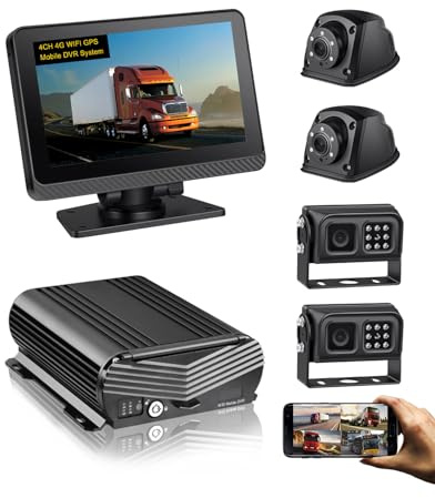 4CH 4G WiFi GPS Mobile DVR Monitor Camera System with HDD Video Recorder 7 Touch Screen Monitor and 4 1080P Rear Side View Camera Waterproof Night Vision for RV Truck Trailer Tractor