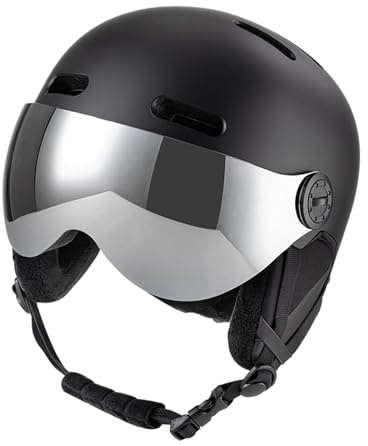 GEERYZHE Skid- och Snowboardhjälm med Avtagbart EPS-foder, öronkuddar, Avtagbart Visir, 12 Ventiler för Vintersport (M Huvudomkrets 55 58CM)