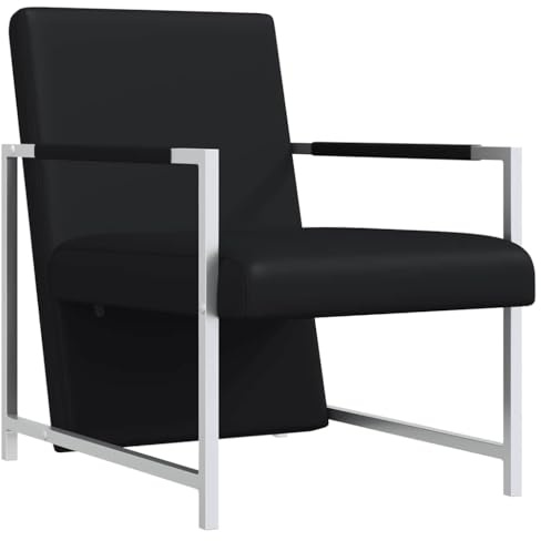 Kaorsrow Poltrona a cubo in ecopelle nera con gambe cromate, poltrona relax ergonomica, 53 x 69 x 73 cm, struttura in legno, design moderno per soggiorno, ufficio e camera da letto