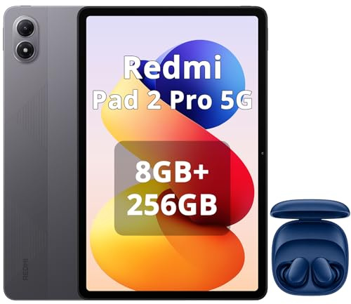 XIAOMI Redmi Pad 2 Pro 5G 8GB + 256GB Eye Care Display 12.1 120Hz 2.5K Batería Grande 12000mAh (Tipo), Snapdragon 7s Gen 4, eSIM, Carga Rápida 33W Gris, Puede Auriculares Inteligentes